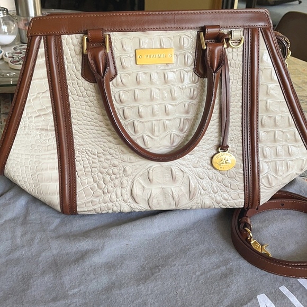 NWT Brahmin Arden Satchel Angora Vermeer Grey Croc Large
